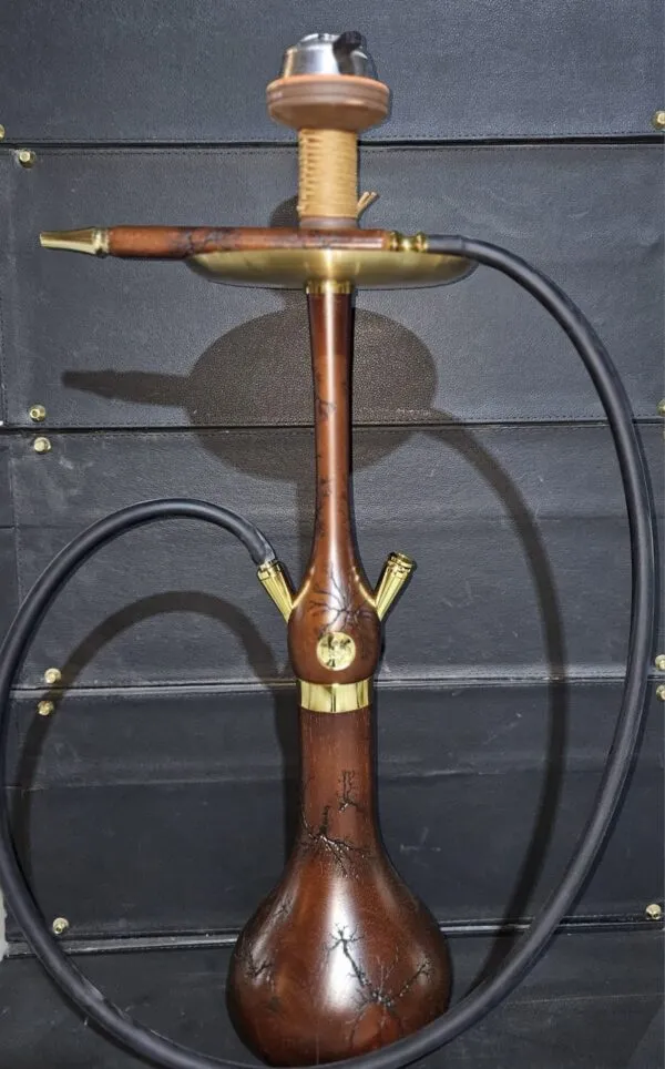 شيشة هوكا التركية لون بني خشب كامل مع ذهبي